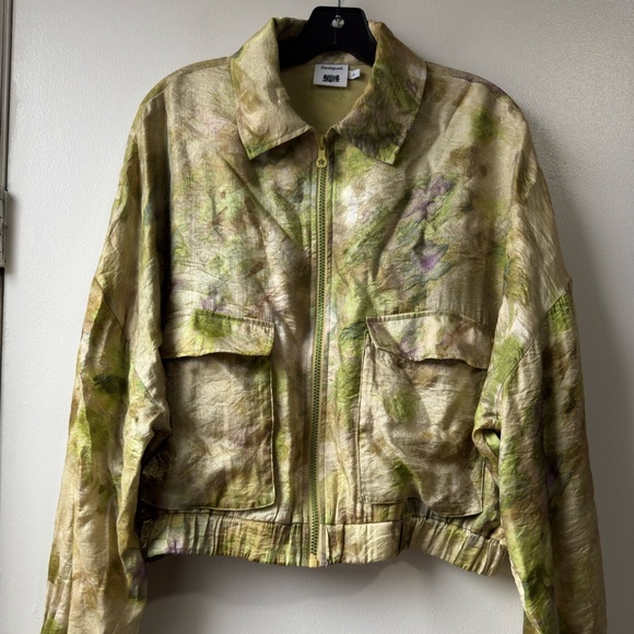 Desigual Abstract Floral Bomber Olive Green Tie-Dye Bomber Jacket - Picture 3 of 16